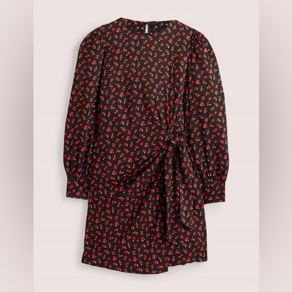 Boden Tulip Charm Tie Side Mini Dress 8 NWT NEW Red Floral Puff Sleeve - Picture 14 of 14
